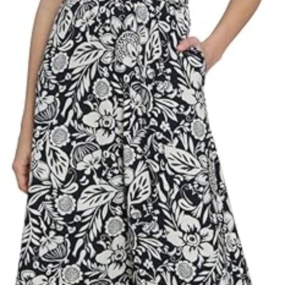 Maggy London Tropical Floral Print Halter Midi Dress with Cinched Waist NWT - Picture 2 of 7